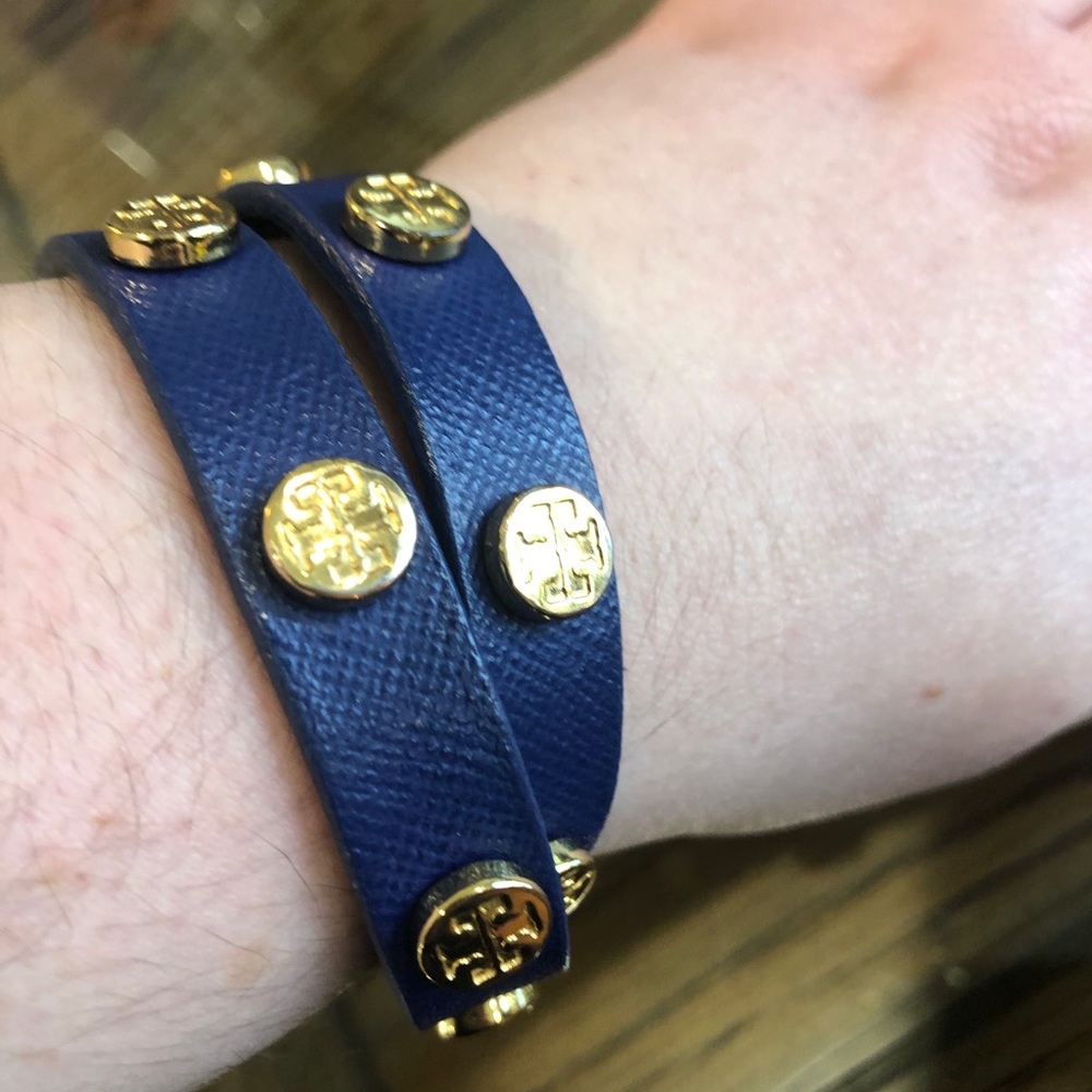 Tory Burch Navy Leather studded bracelet